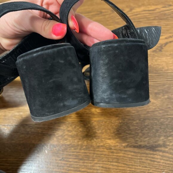 Prada Suede Heeled Sandals with Button Buckle - Picture 7 of 8